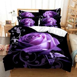 Bedding sets Purple Set Duvet Cover Bed Quilt Case 3D Comforter Lavender Butterfly Double Full King Queen Twin Single 3PCS H240521 XCP6