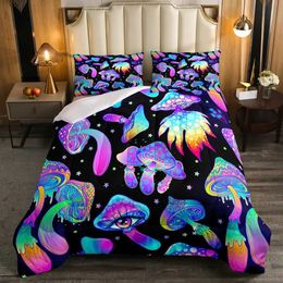 Bedding sets Red Mushroom Kawaii Comforter Set Twin Size Kids Botanical Plant Theme Print Quilt Bed for Boys Girls Adults H240521 JEKU