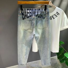 Men's Jeans 2024 Retro Washed Straight-Leg Denim Trousers Fashion Printed Street Design For Spring And Summer Clothing