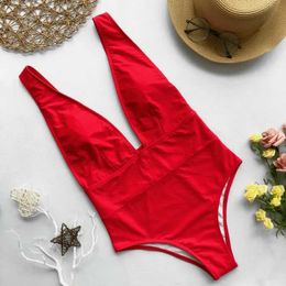 Women's Swimwear 2021 Summer Womens Sexy Swimwear One piece Swimwear Deep V Bikini Backless Monokini Beach Swimwear Solid d240521