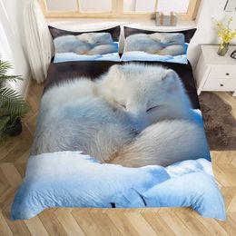 Bedding sets Fox Print Comforter Cover Set for Boys Girls Children 3D Animal Theme Duvet Room Decor Full Size Quilt 3Pcs H240521 P00B