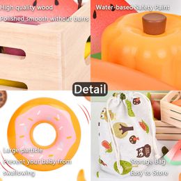 Children Wooden Kitchen Dessert Making Pretend Play Montessori Fruits Vegetables Seafood Simulation Food Set Toys for Girls