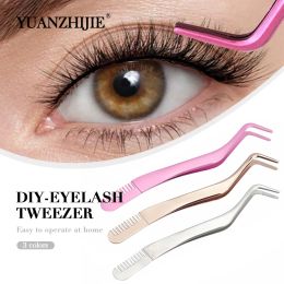 YUANZHIJIE Lash Cluster Tweezers DIY Cluster Lashes Tweezers False Eyelash Extensions Applicator Makeup Tools For Self-grafting