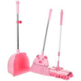 Kid Cleaning Set Toddler Broom Mop Tool Pretend Play Children Housekeeping Kit Gift Pink 240517