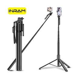 Selfie Monopods INRAM-C08 selfie stick foldable mini tripod with fill light for photo live streaming wireless Bluetooth remote control shutter portable d240522