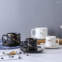 Mugs Marbling Matte Gold Products Series Japanese Style Black And White Cup Saucer Case Tea Glass Coffee