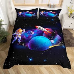 Bedding sets Astronaut Duvet Cover Set Queen Size Outer Space 3pcs for Kids Girls AdultsComforter Soft with 2 cases H240521 4VYI