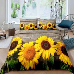 Bedding sets Yellow Sunflower Comforter Set Butterfly for Kids Girls Teens WomenCountry Floral Quilt Duvet Sets 2 Cases H240521 QNFZ