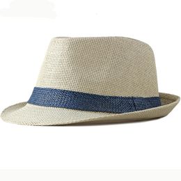 HT2378 Summer Women Men Fedoras Straw Hat Short Brim Trilby Panama Hats Beach Sun for Breathable Fedora 240515