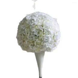 Decorative Flowers 45cm Artificial Silk White Rose Big 2/3 Round Flower Ball For Wedding Table Centerpiece Wall Backdrop Decoration TONGFENG