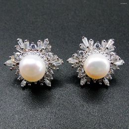 Stud Earrings High Quality 925 Sterling Silver Freshwater Pearl Snowflake Women Gift / Party Engagement Birthday Wedding