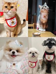 Dog Apparel Ins Cute Birthday Embroidered Bib Pet Cat Saliva Towel Cotton Triangle Scarf Products Puppy Accessories