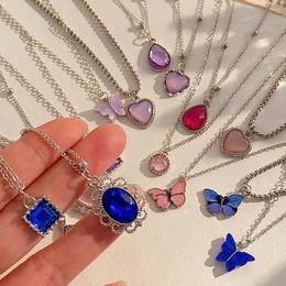 Pendant Necklaces 5PCS Set Colorful Acrylic Opal Crystal Butterfly Heart For Women Girls Geometric Waterdrop Necklace Jewelry