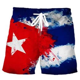 Men's Shorts Retro 3D printed Cuban flag beach shorts for mens summer leisure street cube pattern shorts for summer quick drying surfboard shorts J240522