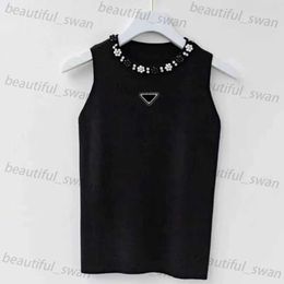 Women's Tshirt Designer Summer Short sleeved High quality Pearl Embroidered Letter Cotton Top Designer Sleeveless T-shirt