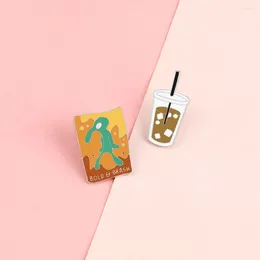 Brooches Creative Tsundere Milk Tea Cup Enamel Pin Women Lapel Animal Metal Clothes Backpack Badges Friends Gifts Jewellery