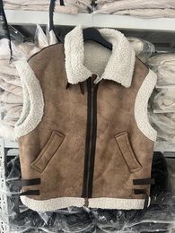 Women's Vests Streetwear Winter Autumn Women Faux Suede Sheepskin Vest Leather Jacket Motorcycle Biker Lamb Fur Sleeveless Coat Zipper