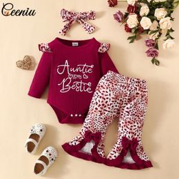 Clothing Sets Ceeniu Fall Winter Born Outfit For Girls Letter Red Romper Bowknot Leopard Flared Pants Infants Baby Clothes