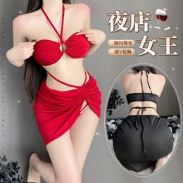 3Colors Sexy Bra Skirt Set Pornographic Underwear Womens High Waist Nightclub Pyjamas Short Skirt Couple Sex Game Role Playing Costume 240518