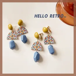 Stud Earrings Silver Needle Vintage Danube Yellow And Blue Countercolor Irregular Accessories Fashion Jewellery For Women