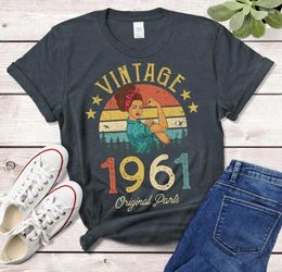 Women's T Shirts Vintage 1961 Birthday T-Shirt Years Old Gift For Girl Wife Mom 60th Idea Plus Size Cotton Short Sleeve Top Tees