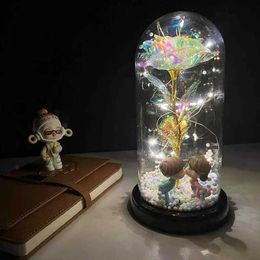 Decorative Objects Figurines The enchanting beauty of the Milky Way Rose and Beast in hot LED with fairy lights on dome is used as a Valentines Day gift H240521 OESV