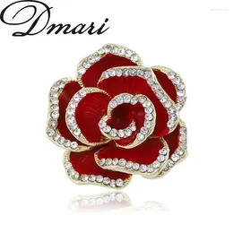 Brooches Dmari Women Brooch Enamel Pin Red&Black Blooming Rose Lapel Pins Flower Badge Exquisite Accessories Luxury Jewellery For Clothing