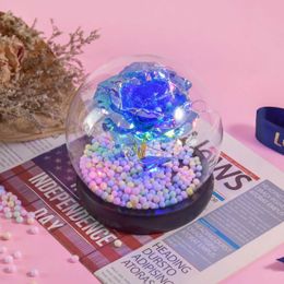 Decorative Objects Figurines Girl Artistic Eternal Flower Galaxy Rose in Glass Dome Beauty and Beast LED lights for wedding parties Valentines Day H240521 ZJ34