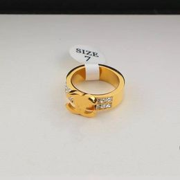 Women Fashion Designer Ring 18K Gold Plated Double Row Drill Titanium Steel Luxury Couple Rings Logo Printed