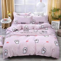 Bedding Sets 2024 Chinese Rich Word Cute Pig Print Set Polyester Pink Duvet Cover Pillowcase Bedclothes Drop