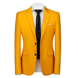 Men's Suits Slim Fit Men Yellow Blazer Homme Back Vent Skinny 2 Piece Jacket Pants Set Casual Outfits Daily Terno High Quality