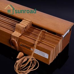 Sunroad Custom Wood Blinds Real Wood Tuya Wifi Motorized Smart Blind Remote Control APP Control Ladder Belt for Living Room 240522