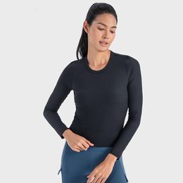 Lu Align Shorts Gym Workout Women's Long Sleeve Crew Neck Tops Ribbed Basic T-Shirt Lightweight Slim Fit Workout Dancing Outdoor Yoga Wear