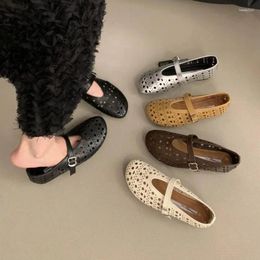 Casual Shoes IPPEUM Mesh Ballet Flats Buckle White Leather Ballerina For Women Black Ballerines Femme Chaussure