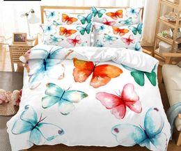 Bedding sets Blue Butterfly Duvet Cover Set King Queen Twin Size Double Bed Single 3D Sets Pink Quilt with 2 cases H240521 9IGC