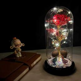 Decorative Objects Figurines The enchanting beauty of the Milky Way Rose and Beast in hot LED with fairy lights on dome is used as a Valentines Day gift H240521 P1V5