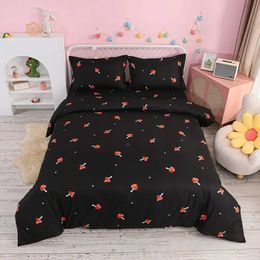 Bedding sets Red Mushroom Kawaii Comforter Set Twin Size Kids Botanical Plant Theme Print Quilt Bed for Boys Girls Adults H240521 GXMC