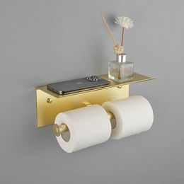 ULA Two Ways of Installation Gold Black Toilet Wall Shelf Toilet Paper Holder Bathroom Kitchen Roll Paper Tissue Towel Holders 240522