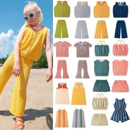 Clothing Sets Girls Short-sleeved 2024 Summer Cartoon Fashion Knitted Tops Cotton Modal Casual Pants Cute Dresses Children's