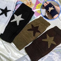 Punk Y2K Knitted Woolen Fashion Men Women Pentagram Half Finger Warm Soft Mitten Five Pointed Star Fingerless Gloves L2405