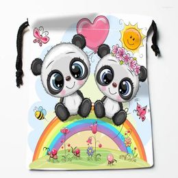 Storage Bags Cartoon Panda Animal Drawstring 18X22CM Soft Satin Fabric Resuable Clothes Bag Shoes 11.11