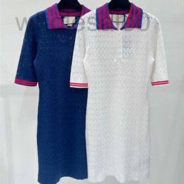 Basic & Casual Dresses designer 24 Summer New G-Family POLO Collar Contrast Edge Hollow Knitted Short sleeved Skirt PXFY