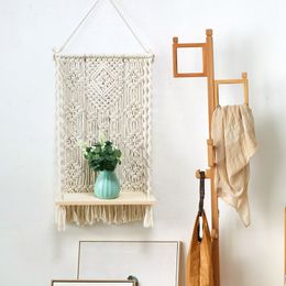 Handmade Macrame Wall Hanging Shelf, Boho Indoor Rope Plant Pot Basket Hanger Holder, Rope Plant Hanger For Wall Decor