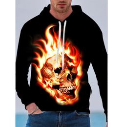 Flame Skull Pattern Men s 3D Printing Hoodie Visual Impact Party Top Punk Gothic Round Neck High Quality American Sweatshirt Hoodi1502751