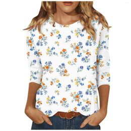 Women's Hoodies Round Neck Fashion Print 3/4 Sleeves Floral T-Shirt Slim Top Casual Tops Clothes For Women Mujer