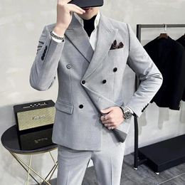 Men's Suits 2024 Suit Double Breasted Design Slim Fit Groom Wedding Stage Tailcoat Formal Business 2 Pieces Male Blazer Pants