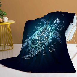 Bedding sets Blue Sea Turtle Blanket with Bubbles Printed Throw All Season Warm Fuzzy for Living Room Bedroom H240522