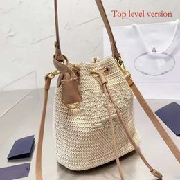 P designer bag brand Raffias Bag Woven Straw Bags Women Bucket Bag Nylon Shoulder Bags Hobos Laffia Grass Crochet Handbags Embroidery Letter Triangle Decor 635