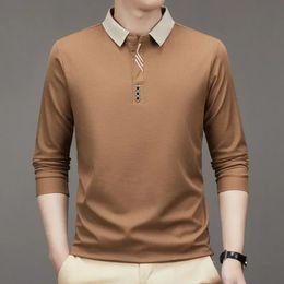 Mens Long Sleeve Turndown Collar Waffle Tshirt Business Casual Contrast Line Polo Shirt 240510