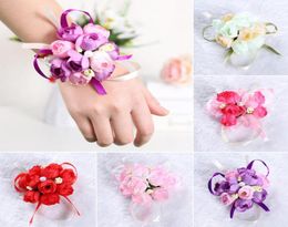 Wedding Bridesmaid Wrist Corsage Bracelet Flower Hand and Boutonnieres Silk Rose Flowers Bouquet Accessories 20pcs4754604